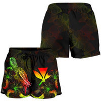 Hawaii Polynesian Women's Shorts - Turtle With Blooming Hibiscus Reggae - Polynesian Pride