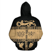 Fiji Tapa Zip Hoodie Fiji Gold Coat of Arms - Polynesian Pride