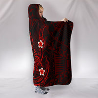 Polynesian Hawaii Kanaka Maoli Hooded Blanket - Humpback Whale with Hibiscus (Red) - Polynesian Pride