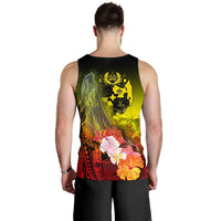 Tonga Men's Tank Top - Humpback Whale with Tropical Flowers (Yellow) - Polynesian Pride