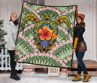Hawaii Turtle Map Plumeria Hawaiian Tropical Premium Quilt - Candy Style - AH - Polynesian Pride
