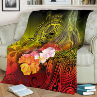 American Samoa Polynesian Premium Blanket - Humpback Whale with Tropical Flowers - Polynesian Pride