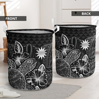 Nauru Laundry Basket - Polynesian Turtle Hibiscus Black - Polynesian Pride