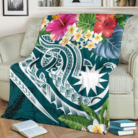 Nauru Polynesian Premium Blanket - Summer Plumeria (Turquoise) - Polynesian Pride
