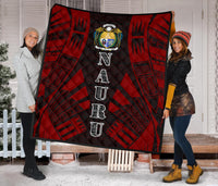 Nauru Premium Quilt - Nauru Coat Of Arms Polynesian Red Tattoo - Polynesian Pride