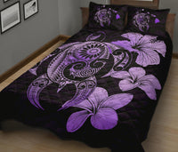 Hibiscus Plumeria Mix Polynesian Violet Turtle Quilt Bed Set - Polynesian Pride