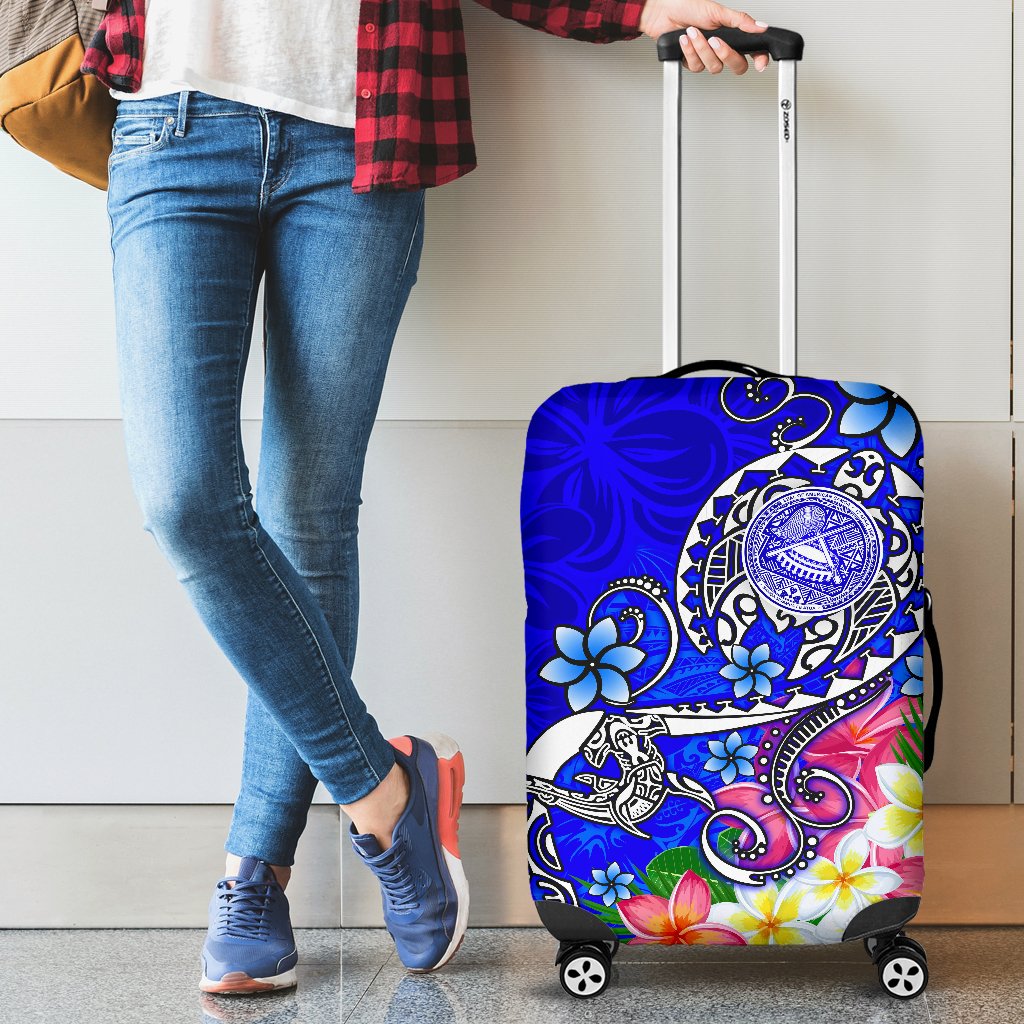 American Samoa Polynesian Luggage Covers - Turtle Plumeria (Blue) Blue - Polynesian Pride