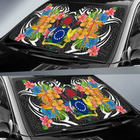 Cook Islands Auto Sun Shades - Coat Of Arms With Tropical Flowers - Polynesian Pride