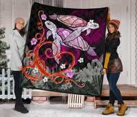 Hawaii Turtle Couple Valentine's Hibiscus Plumeria Premium Quilt - Valentine Style - AH - Polynesian Pride