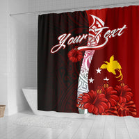 Papua New Guinea Polynesian Custom Personalised Shower Curtain - Coat Of Arm With Hibiscus - Polynesian Pride