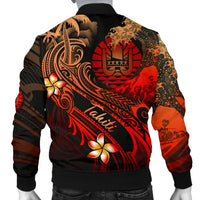 Tahiti Polynesian Men's Bomber Jacket - Plumeria Flowers And Waves - Polynesian Pride