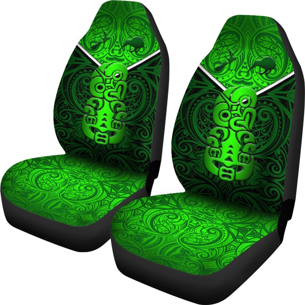 New Zealand Maori Rugby Car Seat Covers Pride Version - Green Universal Fit Art - Polynesian Pride