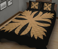 Hawaiian Royal Pattern Quilt Bed Set - Black And Gold - C3 Style - Polynesian Pride