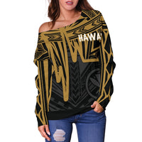 Hawaii Women's Off Shoulder - Kanaka Maoli With Polynesian Pattern In Heartbeat Style (Gold) - Polynesian Pride