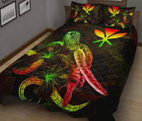 Hawaii Polynesian Quilt Bed Set - Turtle With Blooming Hibiscus Reggae - Polynesian Pride