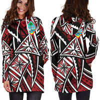 Guam Women's Hoodie Dress - Tribal Flower Special Pattern Red Color Red - Polynesian Pride