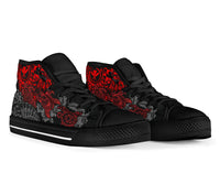 Polynesian Hawaii (Kanaka Maoli) High Top Shoes - Red Hibiscus Turtle Flowing - Polynesian Pride