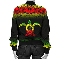 Turtle Custom Personalised Women's Bomber Jacket - Reggae Fog Style - Polynesian Pride