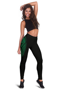 Hawaii State Tattoo Swirly Polynesian Green Kanaka Women's Leggings - Polynesian Pride