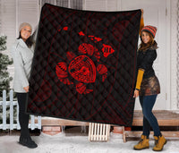 Hawaii Turtle Hibicus Map Premium Quilt - Red - Polynesian Pride