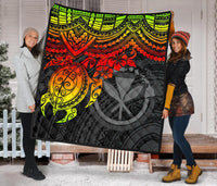 Hawaii Polynesian Premium Quilt - Kanaka Maoli & Reggae Turtle Hibiscus - Polynesian Pride