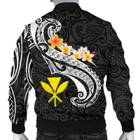 Hawaii Custom Personalised Men's Bomber Jacket - Kanaka Maoli Polynesian Patterns Plumeria (Black) - Polynesian Pride