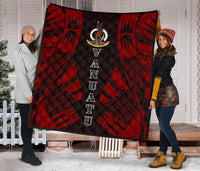 Vanuatu Premium Quilt - Vanuatu Coat Of Arms Polynesian Red Tattoo (Dark Red) - Polynesian Pride