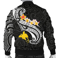 Papua New Guinea Men's Bomber Jacket - PNG Seal Polynesian Patterns Plumeria (Black) - Polynesian Pride