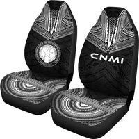 Northern Mariana Islands Car Seat Cover - C N M I Seal Polynesian Chief Tattoo Black Version - Polynesian Pride
