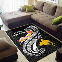 Papua New Guinea Area Rug - PNG Seal Polynesian Patterns Plumeria (Black) - Polynesian Pride
