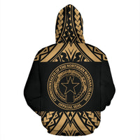 Northern Mariana Islands All Over Hoodie Polynesian Gold Version - Polynesian Pride