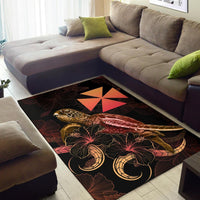 Wallis And Futuna Polynesian Area Rugs - Turtle With Blooming Hibiscus Gold - Polynesian Pride