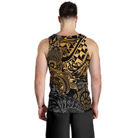 Tonga Polynesian Tank Top (Men) - Gold Turtle Flowing - Polynesian Pride