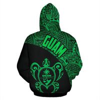 Guam Zip up Hoodie Guam Coat of Arm In Turtle Polynesian Tattoo Green - Polynesian Pride