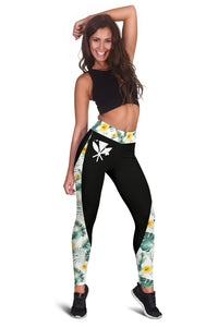Hawaii Plumeria And Palm Tropical Sealess Leggings - Polynesian Pride