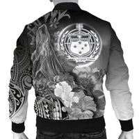 Custom Personalised Samoa Men's Bomber Jacket- Humpback Whale with Tropical Flowers (White) - Polynesian Pride
