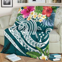 Kosrae Polynesian Premium Blanket - Summer Plumeria (Turquoise) - Polynesian Pride