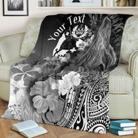 Tonga Custom Personalised Premium Blanket - Humpback Whale with Tropical Flowers (White) - Polynesian Pride