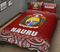 Nauru Quilt Bed Set - Nauru Coat Of Arms Polynesian Tattoo Red Fog Style - Polynesian Pride