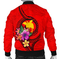 Papua New Guinea Polynesian Custom Personalised Men's Bomber Jacket - Floral With Seal Red - Polynesian Pride