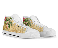 hawaiiHigh Top Shoe - Turtle High Top Shoe Strong Pattern Hibiscus Plumeria AH - Polynesian Pride