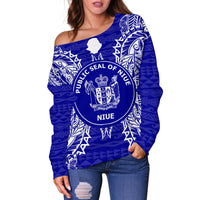 Niue Polynesian Shoulder Sweater Map Blue - Polynesian Pride