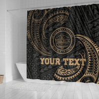Palau Polynesian Custom Personalised Shower Curtain - Gold Tribal Wave - Polynesian Pride