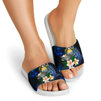 Nauru Polynesian Slide Sandals - Turtle With Plumeria Flowers - Polynesian Pride