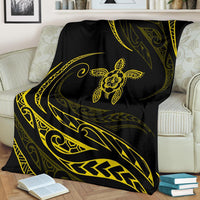 Hawaii Turtle Hibicus Premium Blanket - Frida Style - Yellow - Polynesian Pride