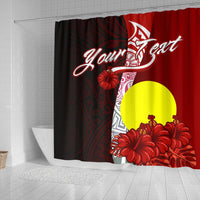 Palau Polynesian Custom Personalised Shower Curtain - Coat Of Arm With Hibiscus - Polynesian Pride