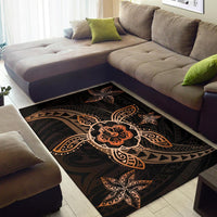 Kanaka Map Hibiscus Plumeria Turtle Art Polynesian Area Rug Orange AH - Polynesian Pride