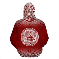 American Samoa Custom All Over Zip up Hoodie Fog Red - Polynesian Pride