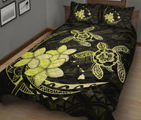 Hawaii Polynesian Turtle Plumeria Quilt Bed Set - Pog Style Yellow - Polynesian Pride