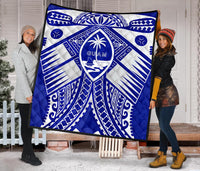 Guam Polynesian Premium Quilt - Guam White Seal with Polynesian Tattoo Ver 02 - Polynesian Pride